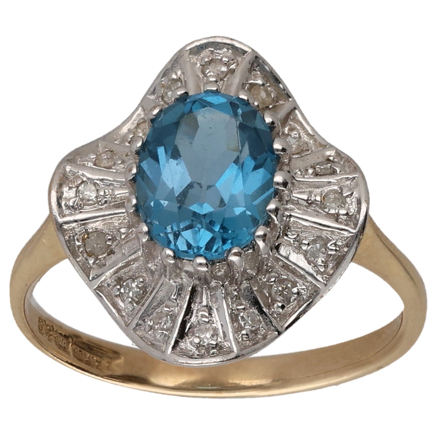 9ct Gold Topaz & 0.08ct Diamond Dress/Cocktail Ring Size M