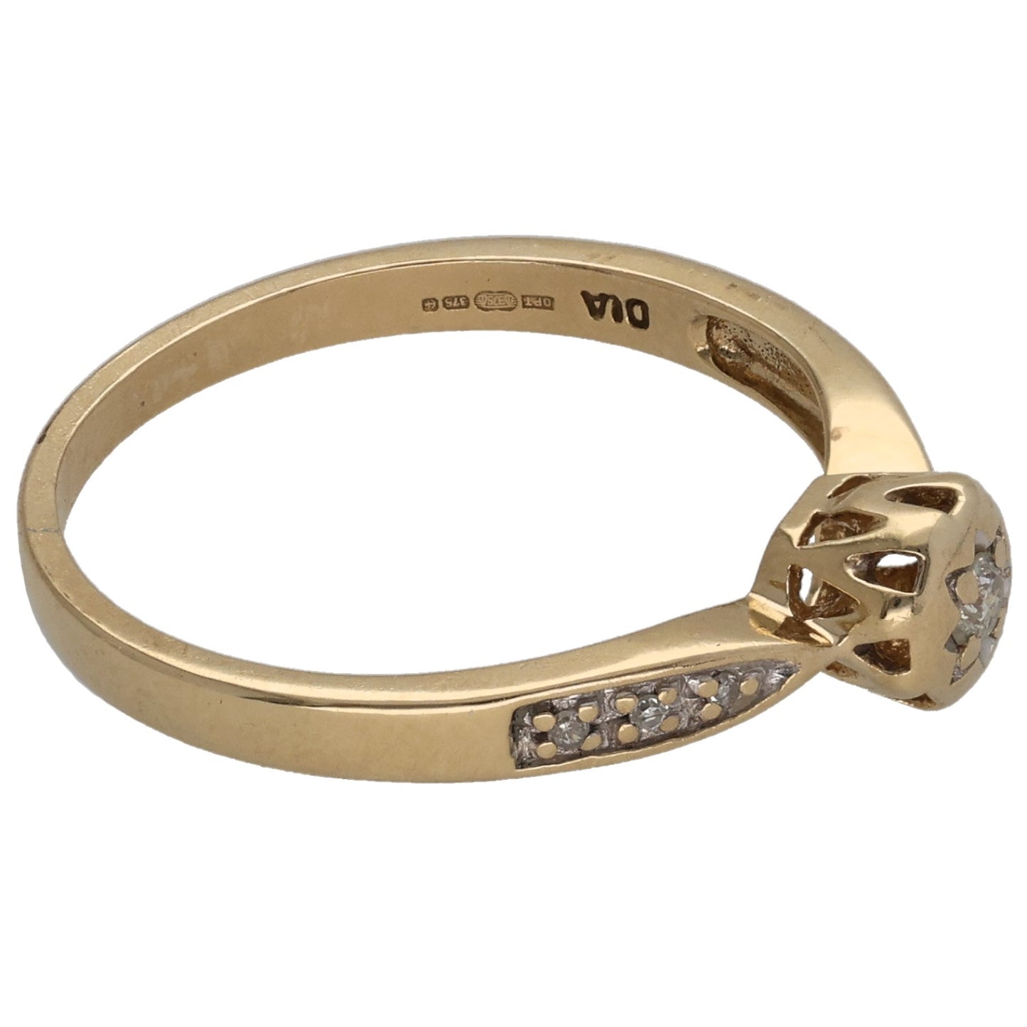 9ct Gold 0.05ct Diamond Solitaire Ring With Accent Stones Size L