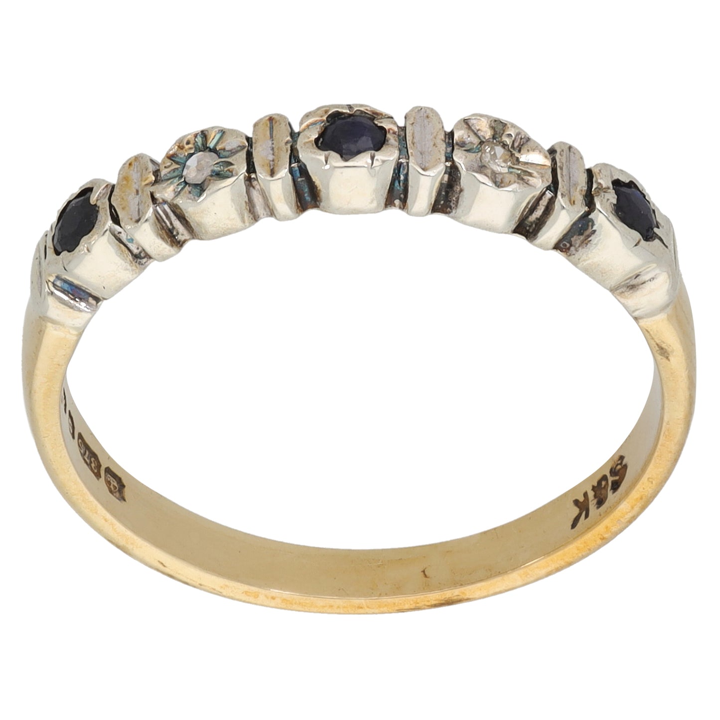 9ct Gold 0.01ct Diamond & Sapphire Half Eternity Ring Size S