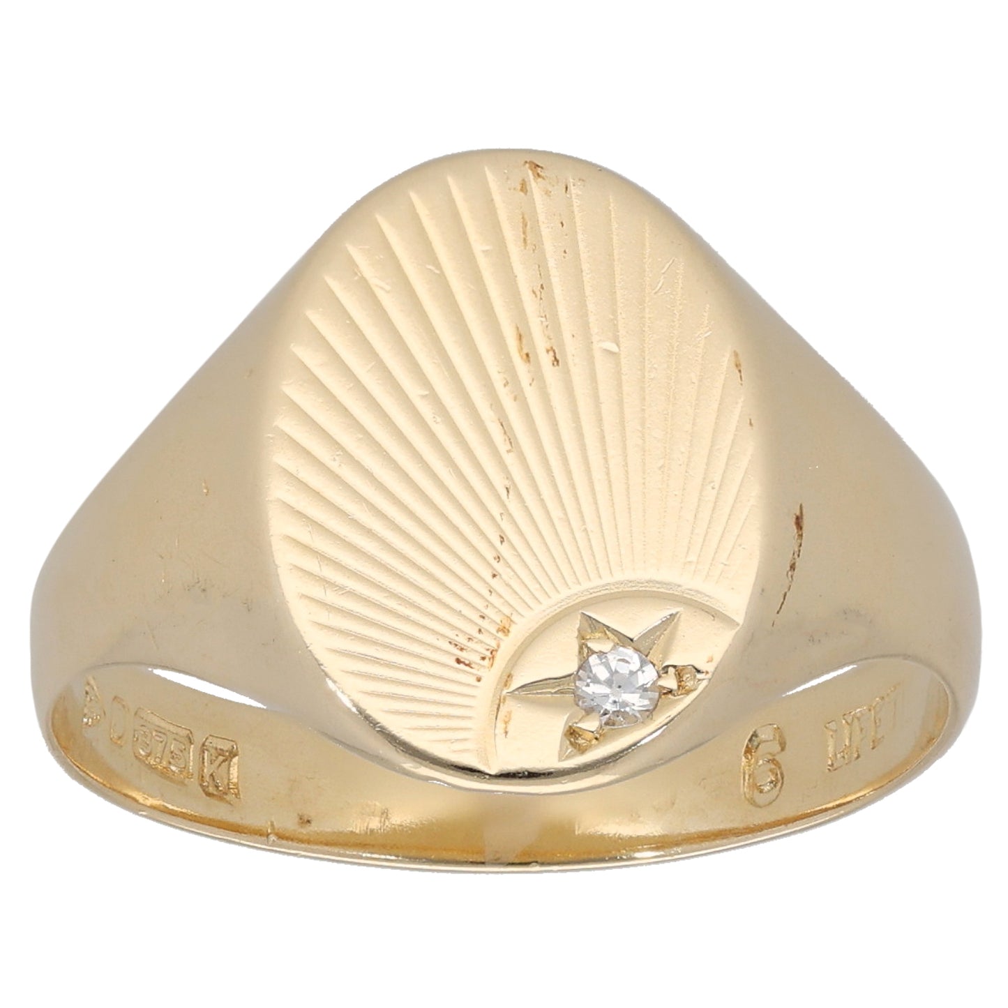 9ct Gold Cubic Zirconia Patterned Signet Ring Size R