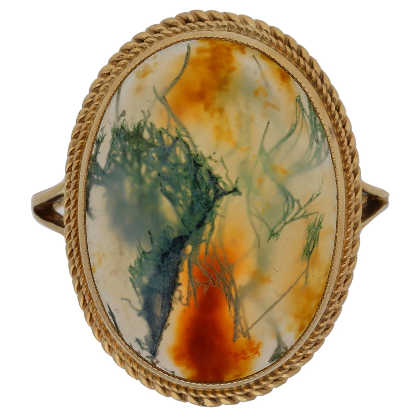 9ct Gold Moss Agate Single Stone Ring Size M