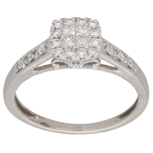9ct White Gold 0.41ct Diamond Cluster Ring Size K