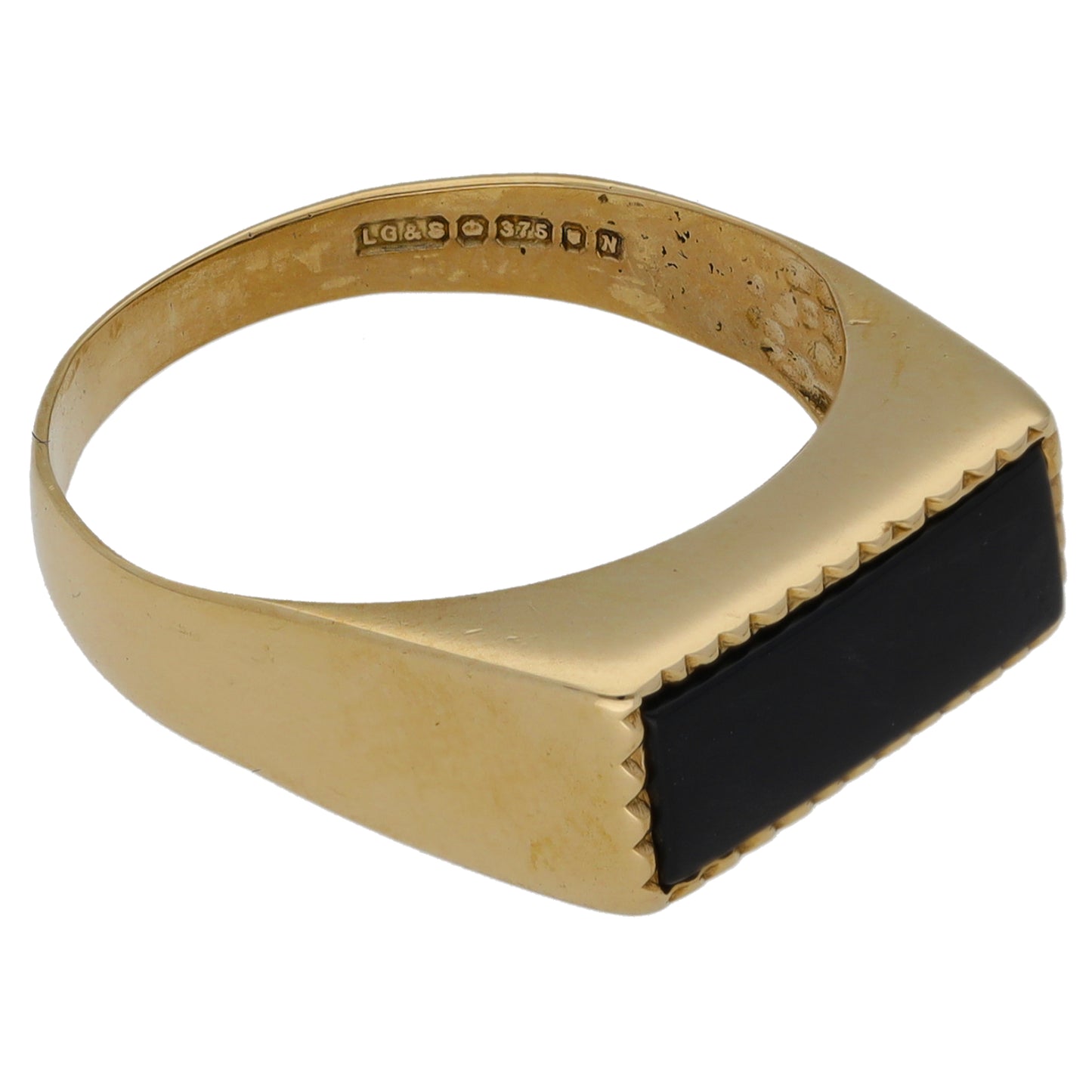 9ct Gold Onyx Plain Single Stone Signet Ring Size M