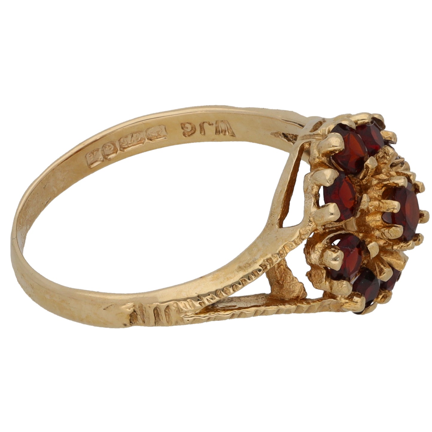 9ct Gold Garnet Cluster Ring Size L
