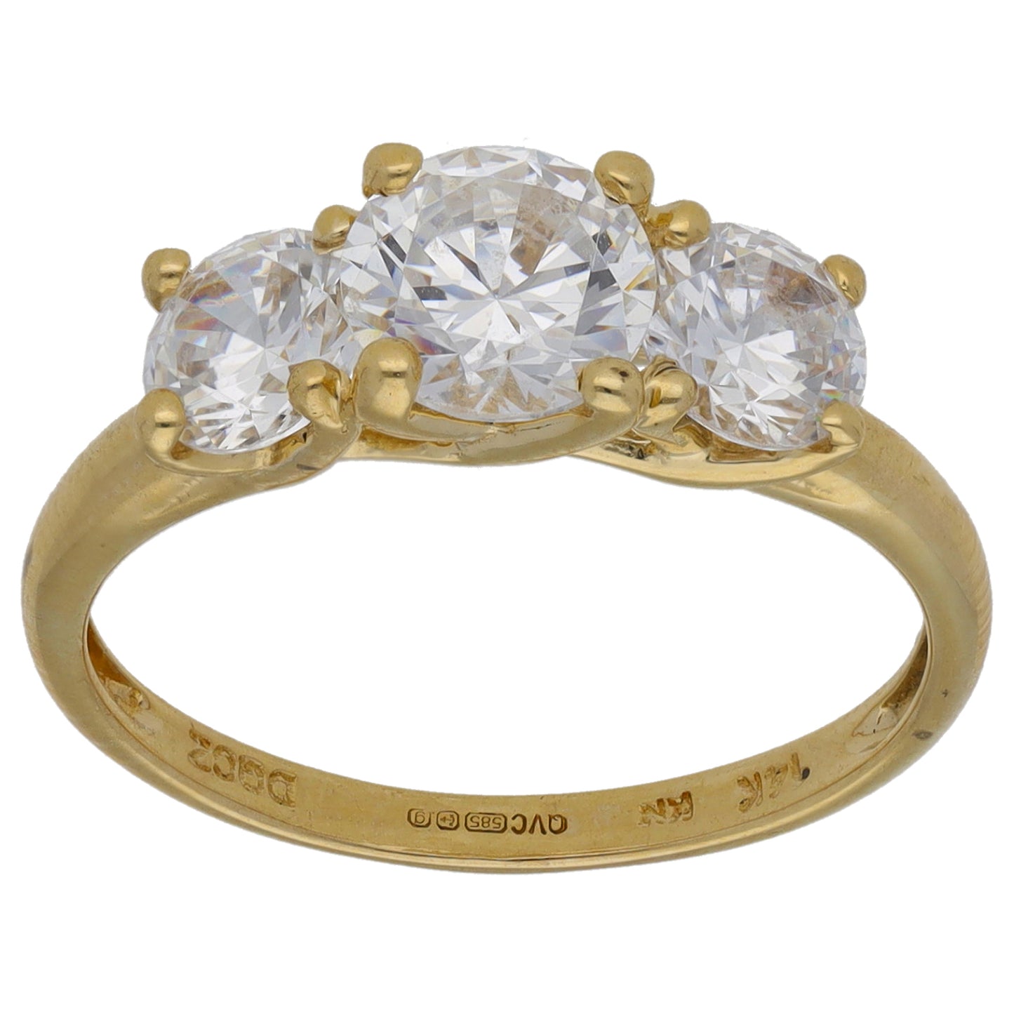 14ct Gold Cubic Zirconia Three Stone Ring Size L