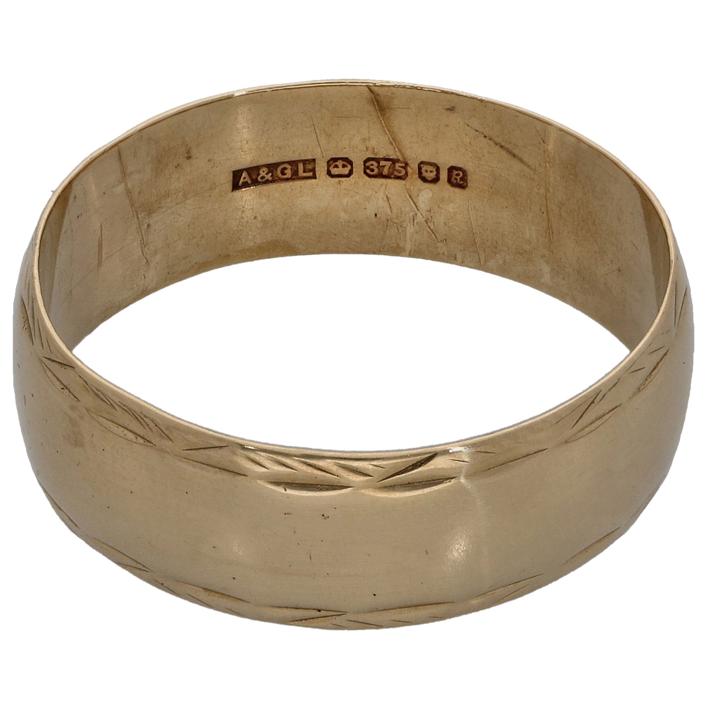9ct Gold Patterned Wedding Ring Size S