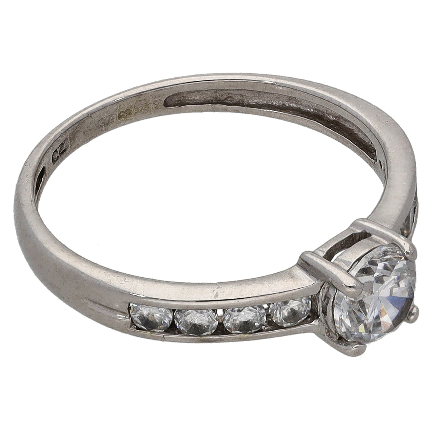9ct White Gold Cubic Zirconia Single Stone Ring With Accents Size K