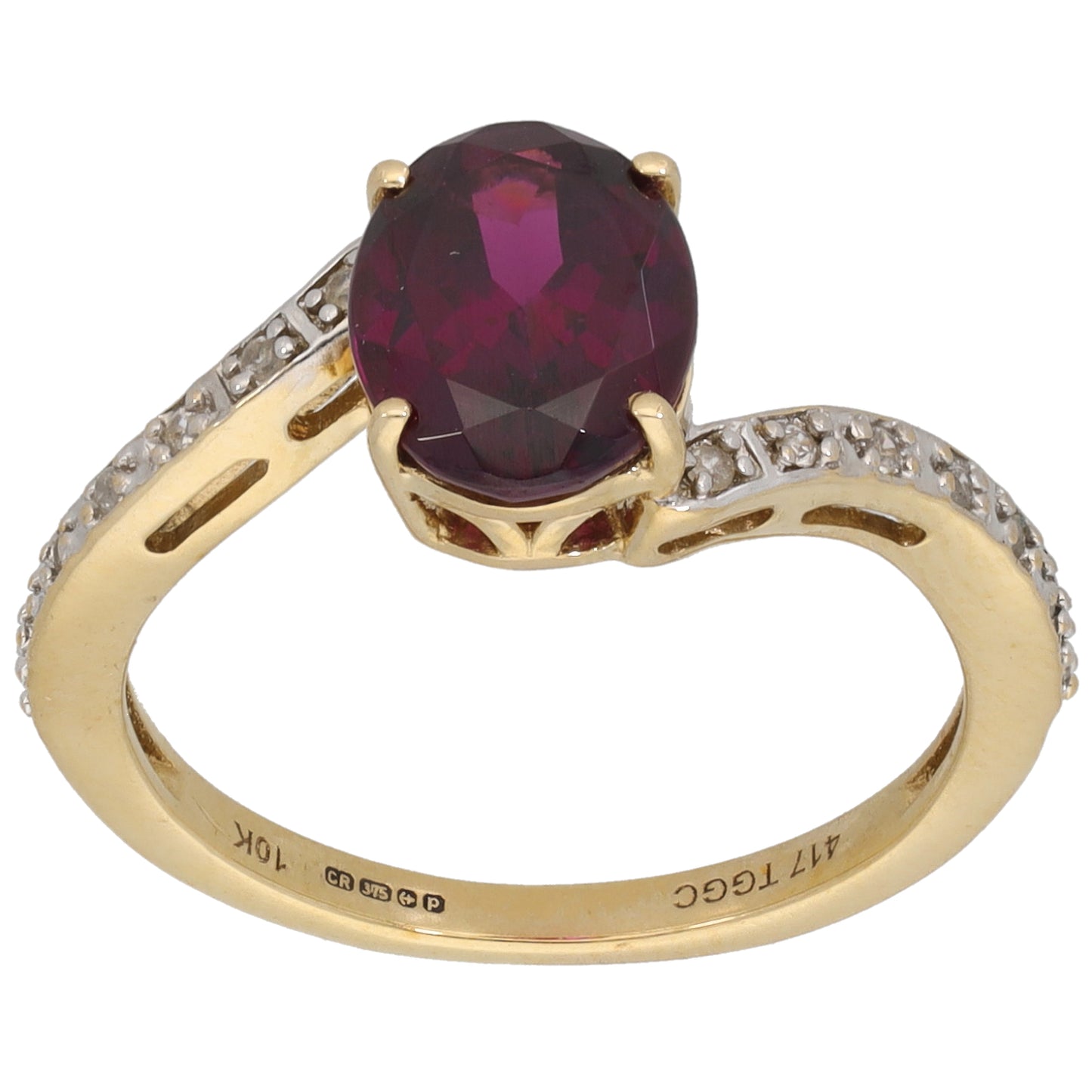 9ct Gold Garnet & White Topaz Dress/Cocktail Ring Size N