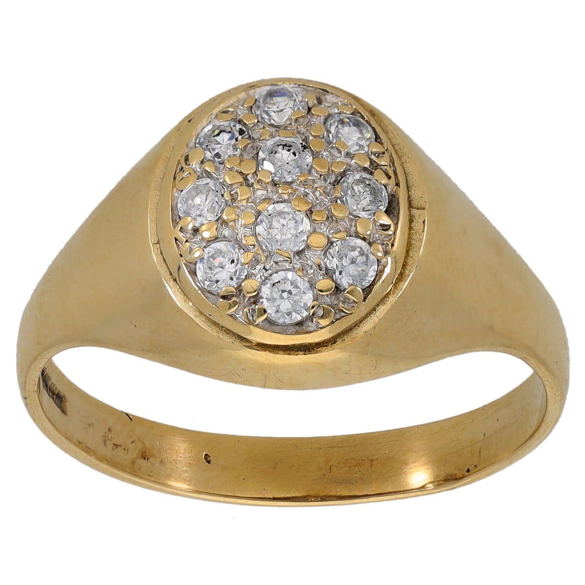 9ct gold ring with oval cluster of clear CZ stones