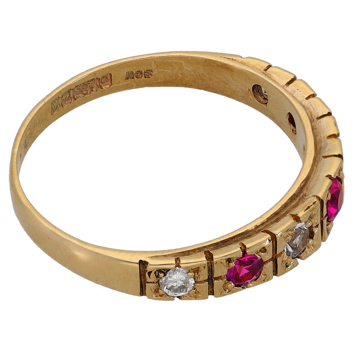 9ct Gold Man Made Ruby & Imitation Gems Half Eternity Ring Size O