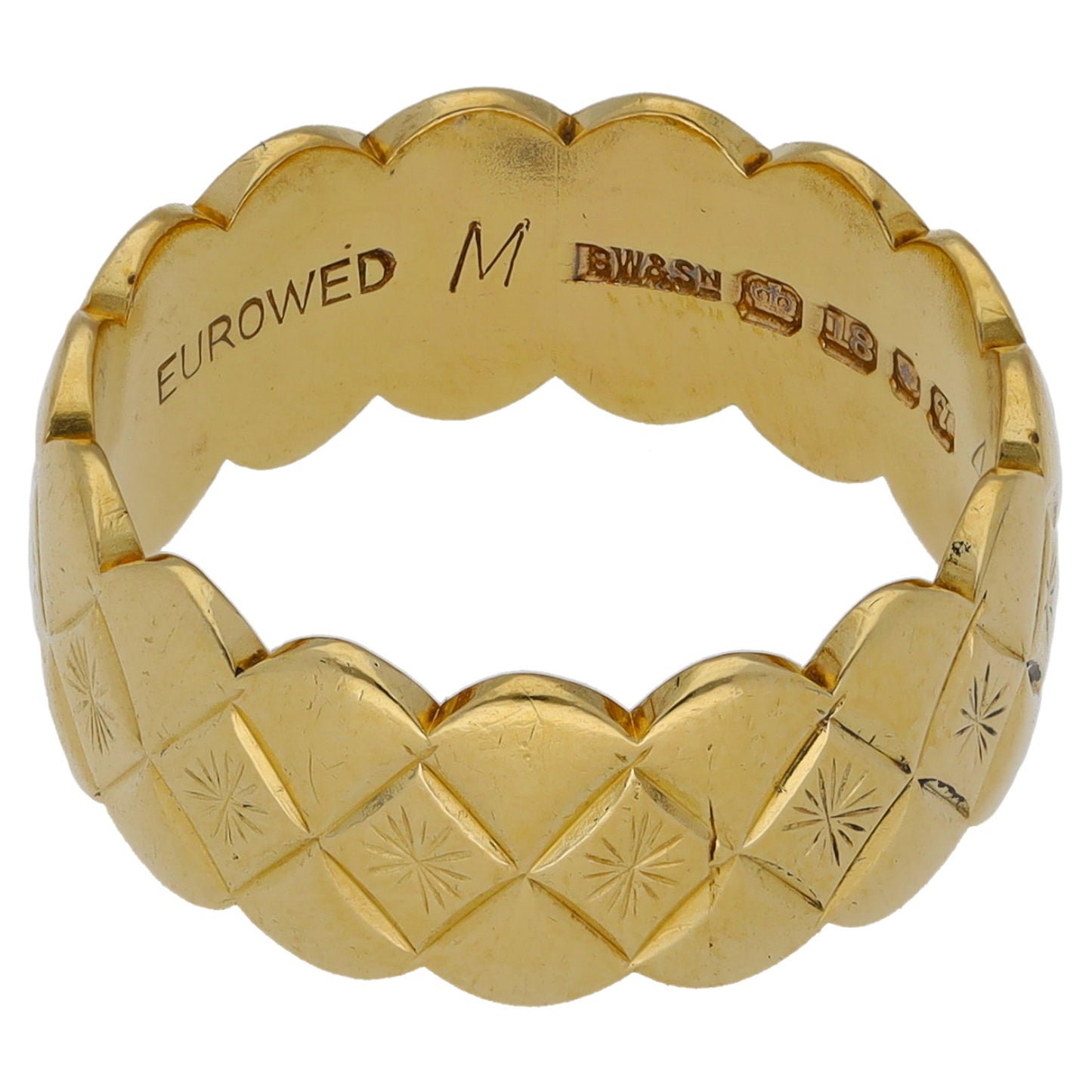 18ct Gold Patterned Wedding Ring Size M