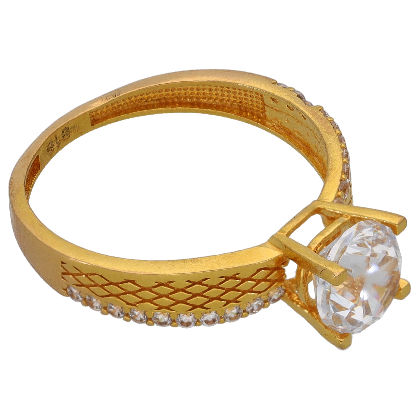 22ct Gold Cubic Zirconia Single Stone Ring With Accents Size M