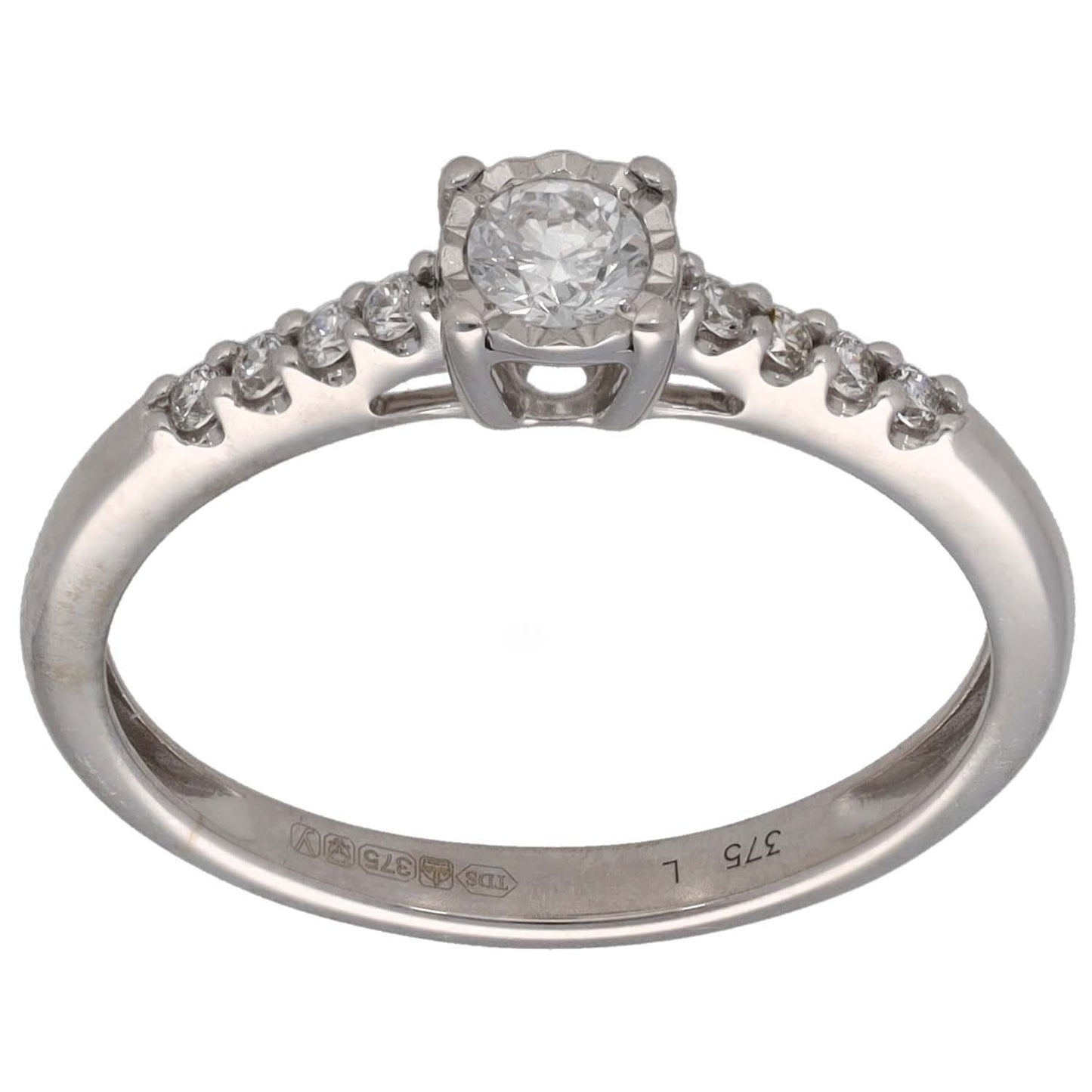 9ct White Gold Cubic Zirconia Single Stone Ring With Accents Size M