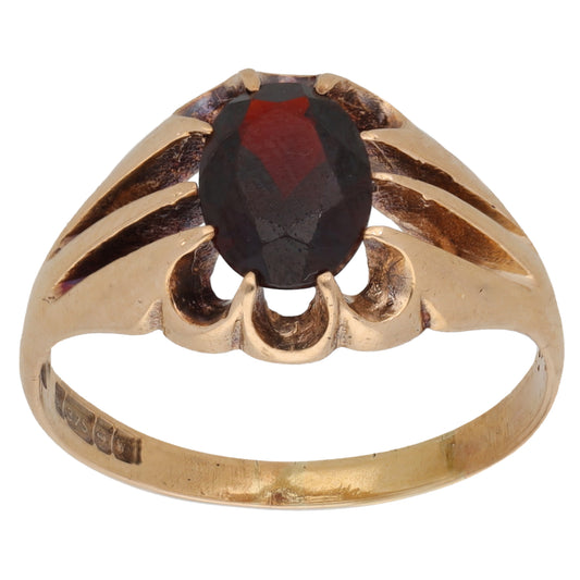 9ct Gold Garnet Single Stone Ring Size P