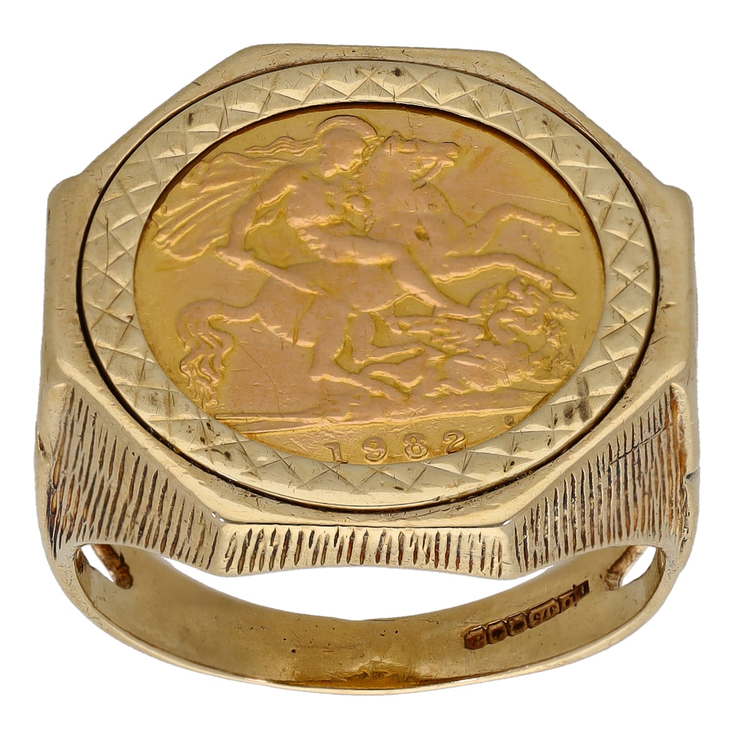 9ct Gold Half Sovereign Coin Ring Size V