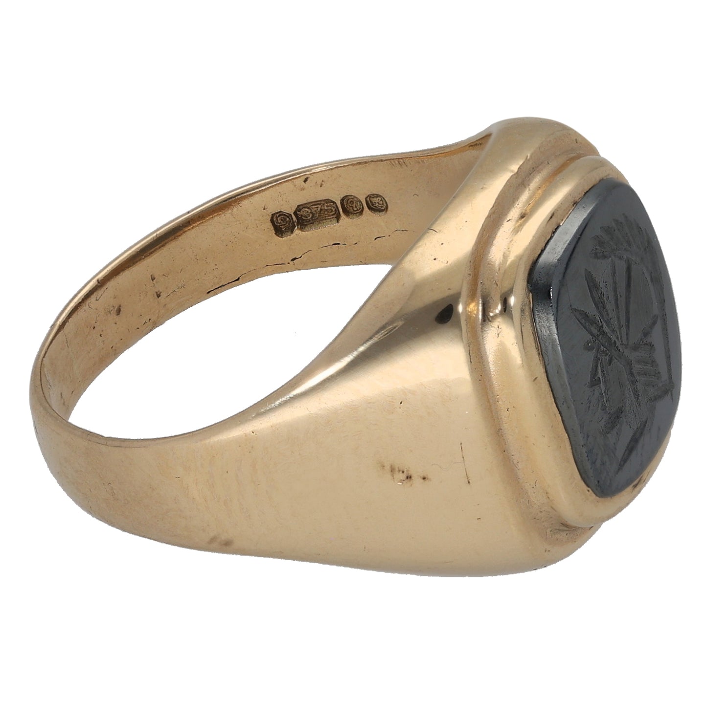 9ct Gold Hematite Plain Single Stone Signet Ring Size S