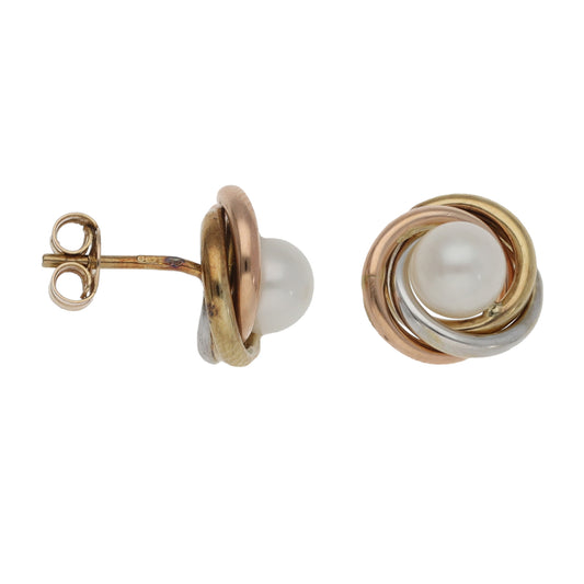 9ct Tricolour Gold Cultured Pearl Dress/Cocktail Earrings