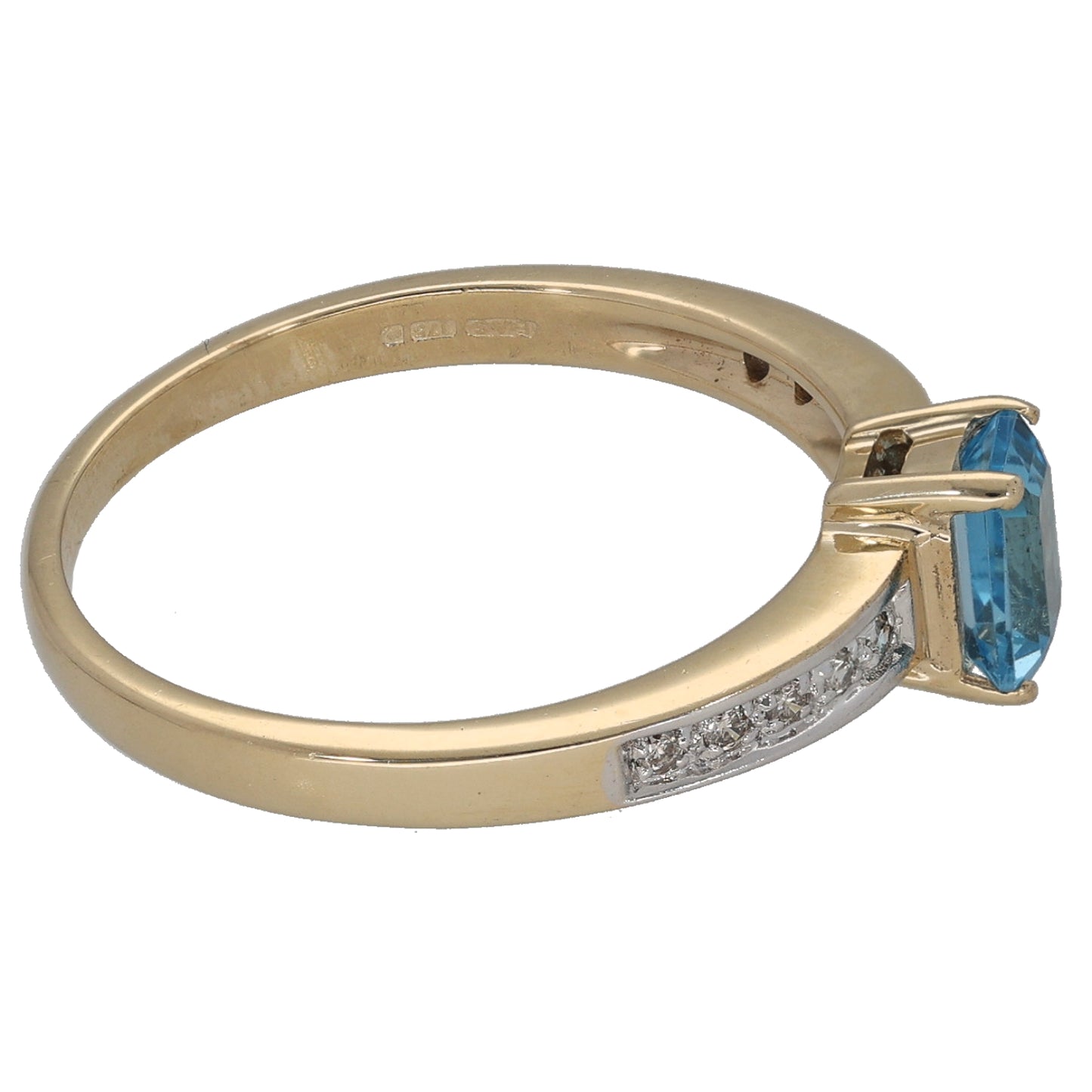 9ct Gold Topaz & 0.05ct Diamond Single Stone Ring with Accent Stones Size P
