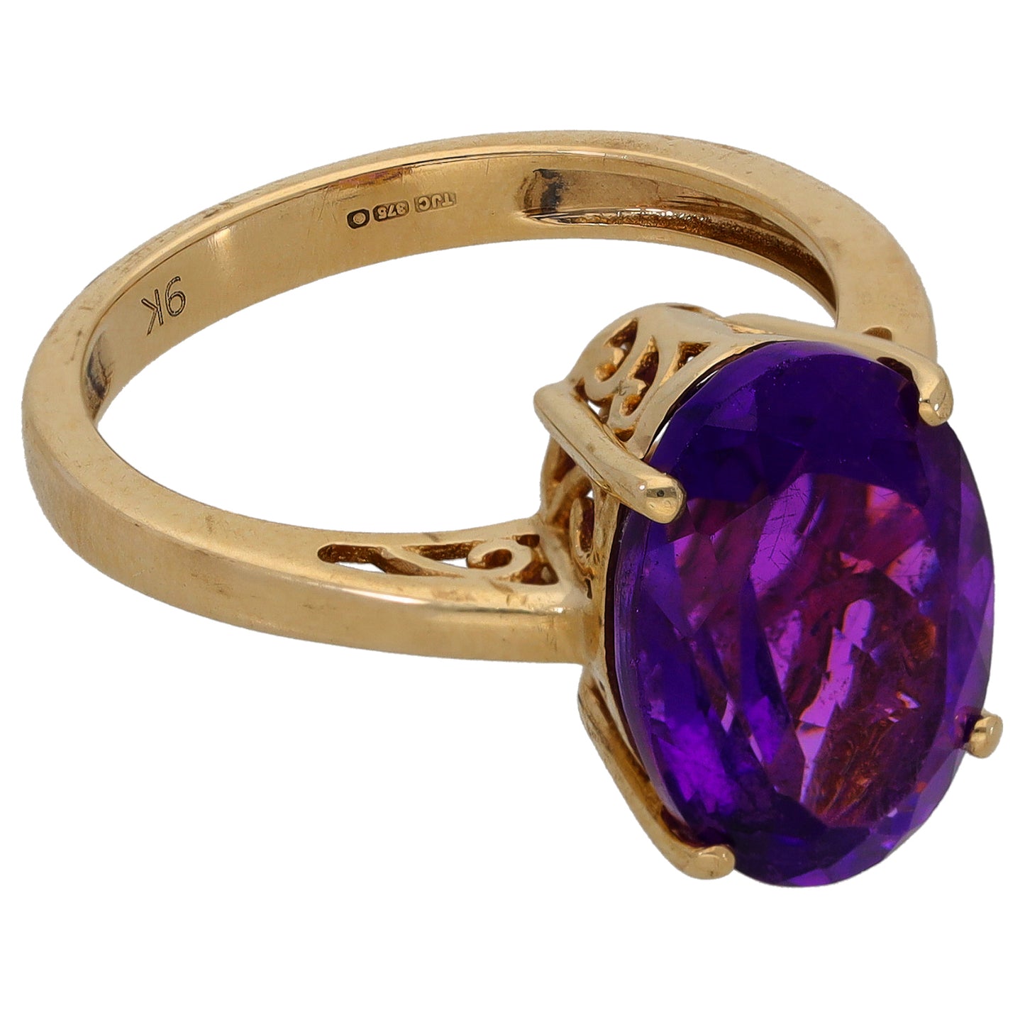 9ct Gold Amethyst Single Stone Ring Size Q