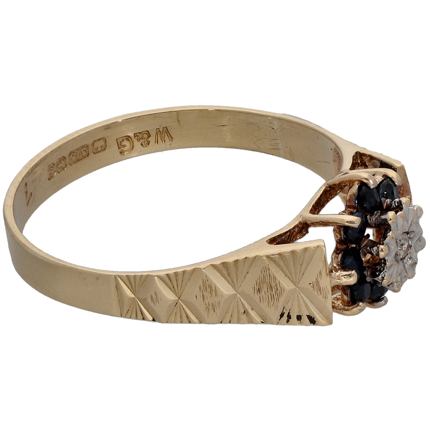 9ct Gold  0.005ct Diamond & Sapphire Dress/Cocktail Ring Size R
