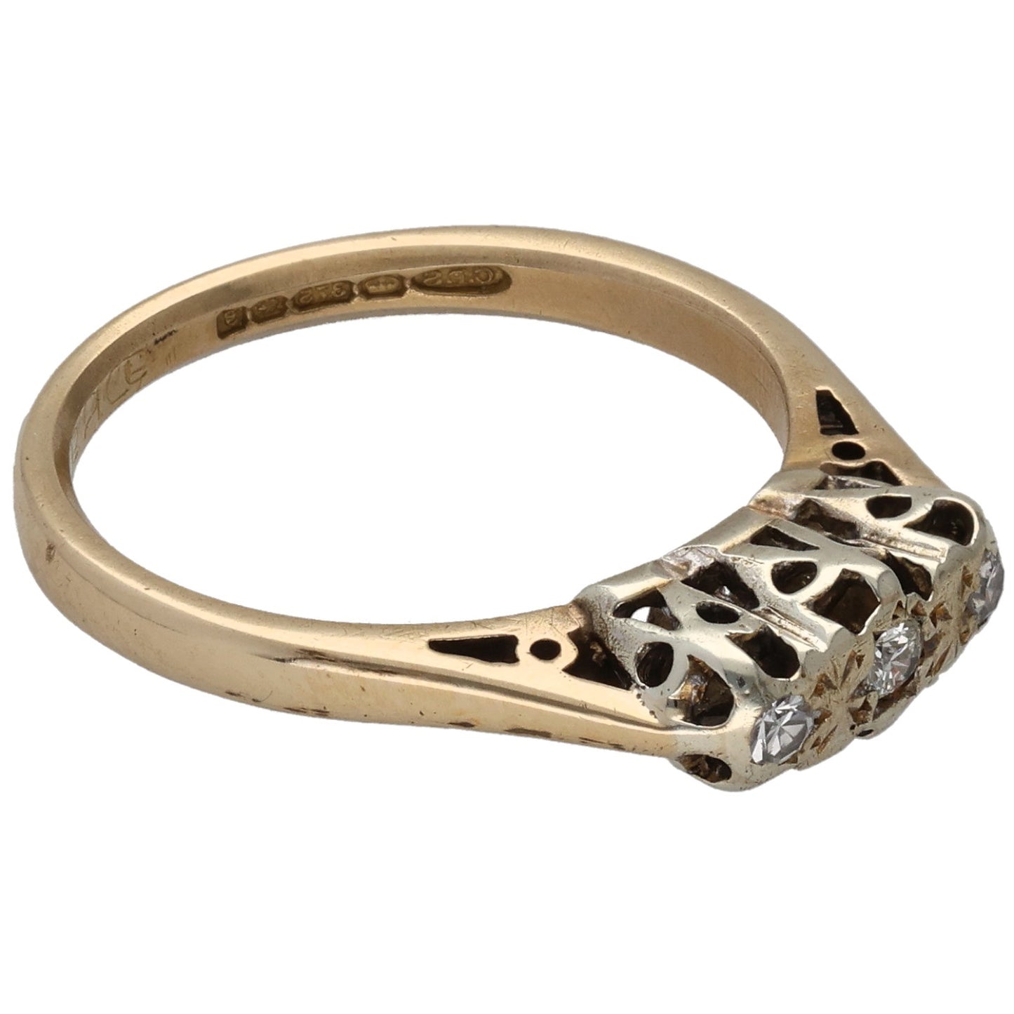 9ct Gold 0.07ct Diamond Trilogy Ring Size K
