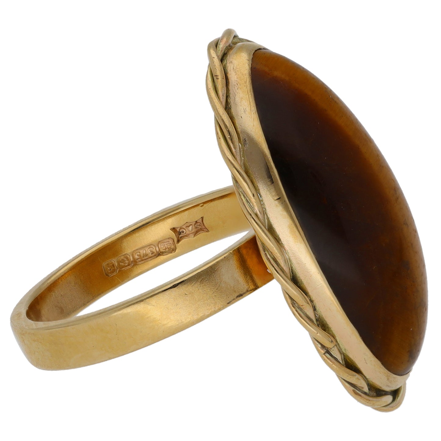 9ct Gold Tiger's Eye Single Stone Ring Size M
