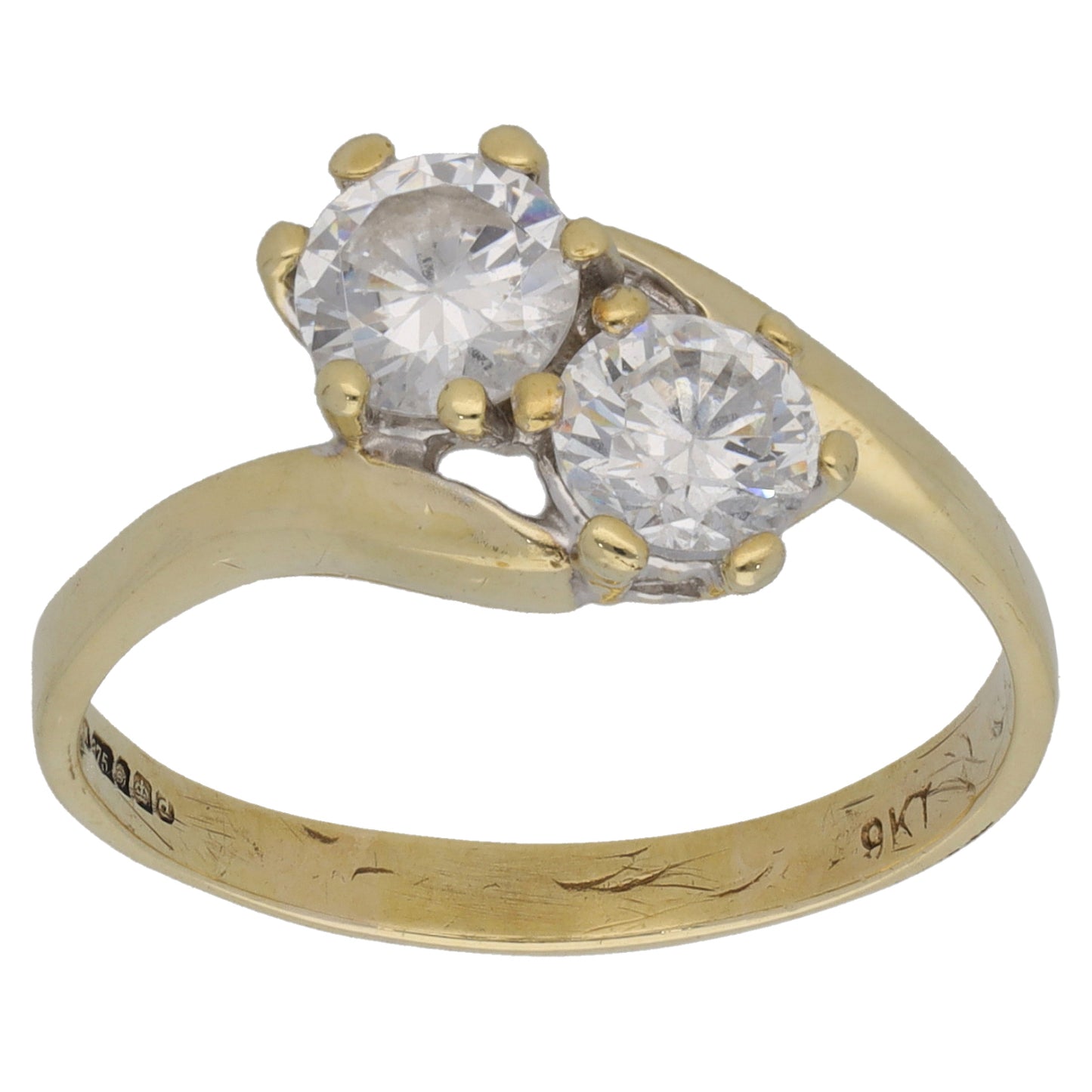 9ct Gold Cubic Zirconia Two Stone Ring Size S
