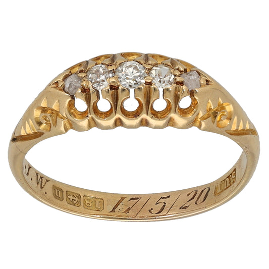 18ct Gold 0.23ct Diamond Stone Set Ring Antique & Vintage Size P