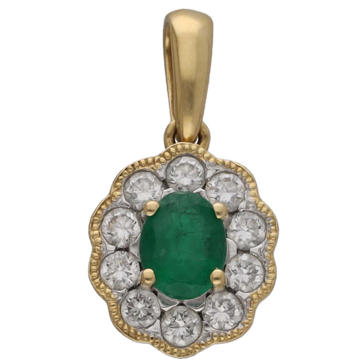 18ct Gold Emerald & 0.25ct Diamond Cluster Pendant