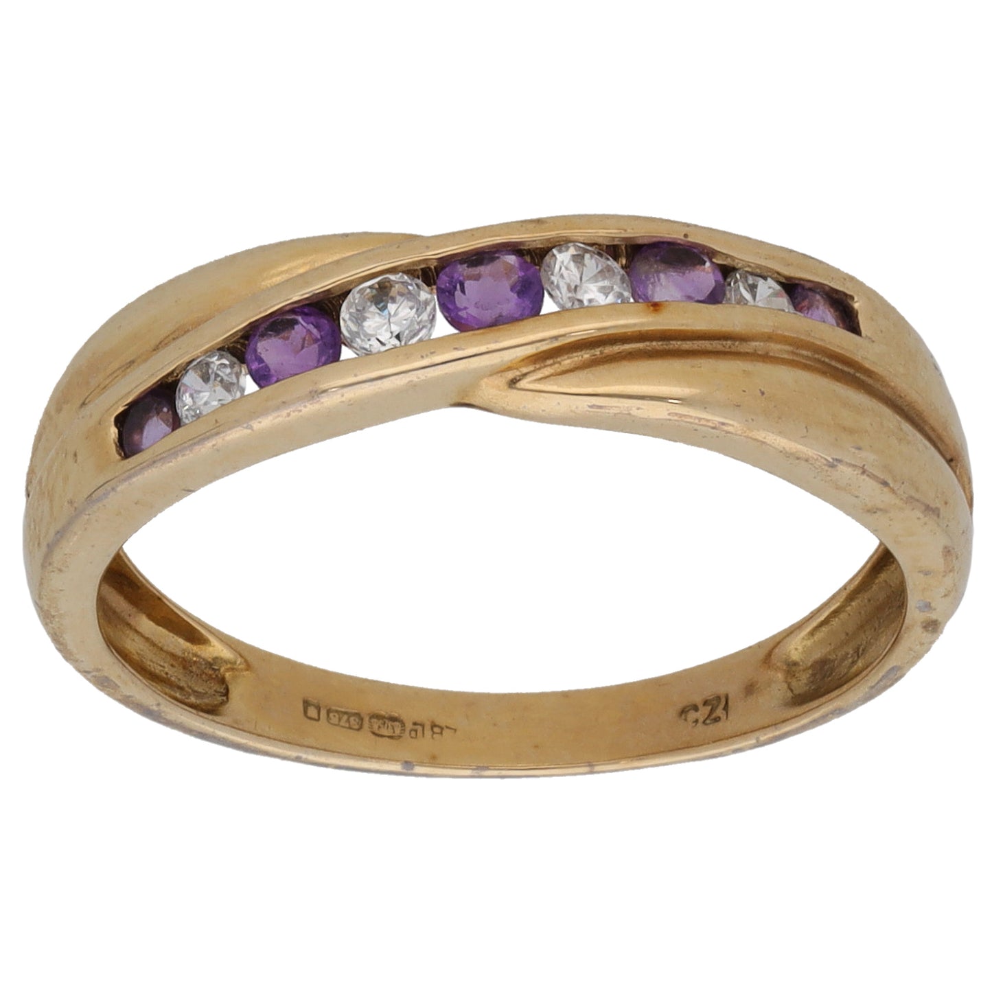9ct Gold Amethyst & Cubic Zirconia Half Eternity Ring Size N
