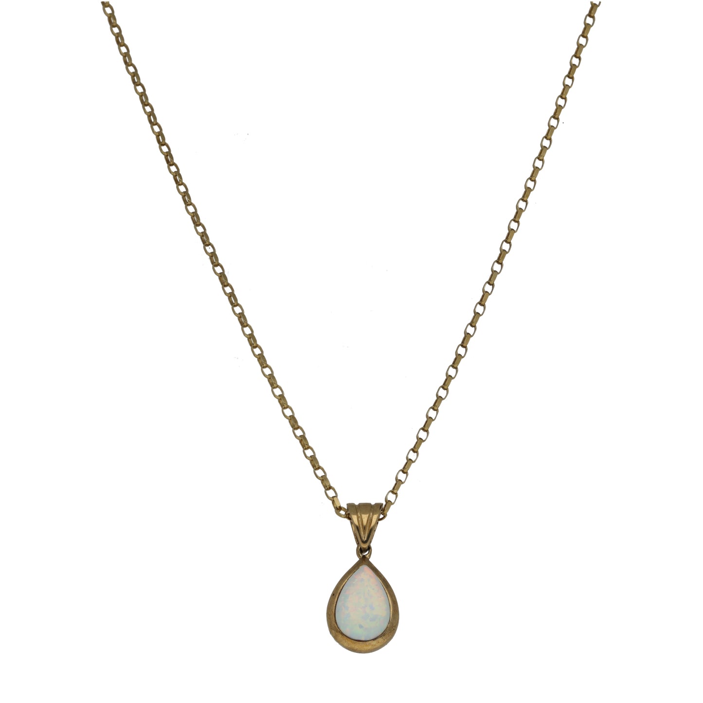 9ct Gold Man Made Opal Single Stone Pendant With Chain