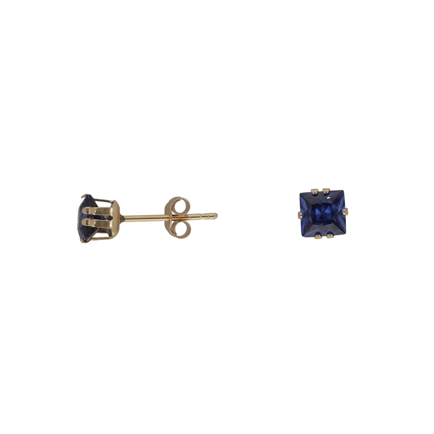 New 9ct Gold Blue Cubic Zirconia Square Stud Earrings