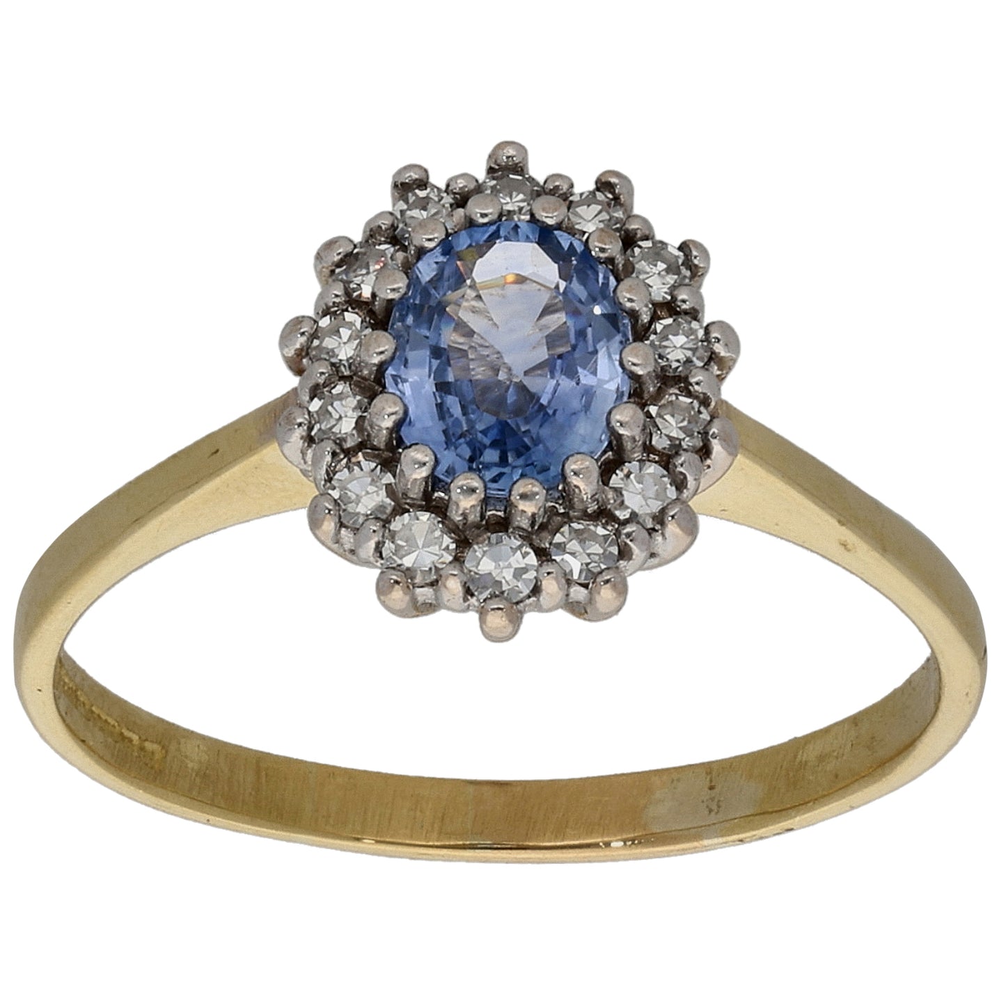 18ct Gold Sapphire & 0.14ct Diamond Cluster Ring Size Q