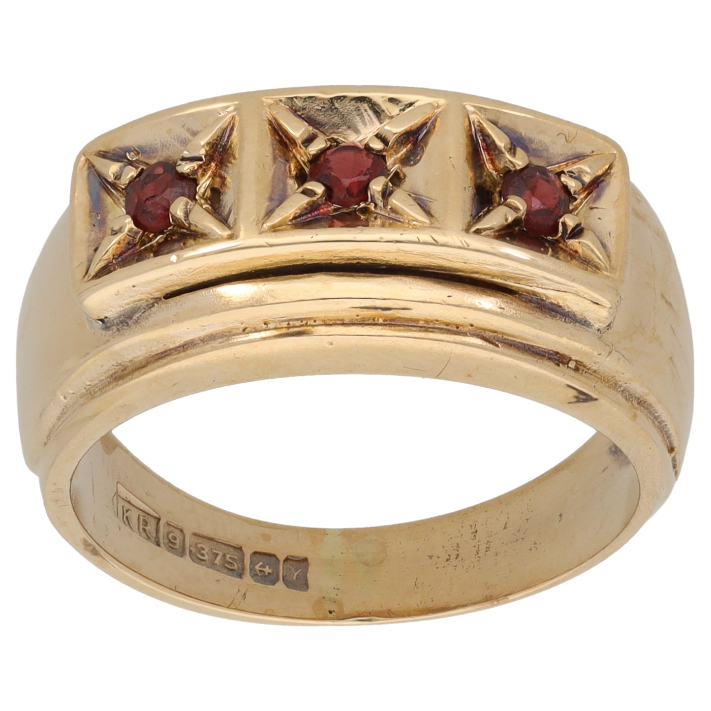 9ct Gold Garnet Trilogy Ring Size R