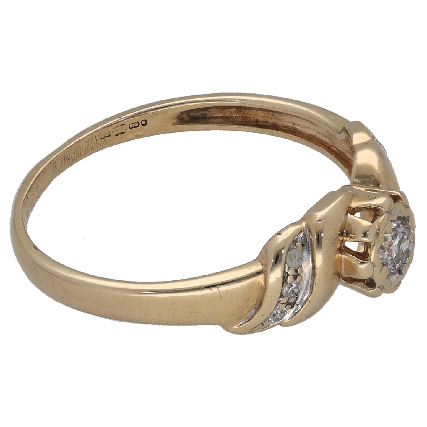 9ct Gold 0.15ct Diamond Solitaire Ring With Accent Stones Size M