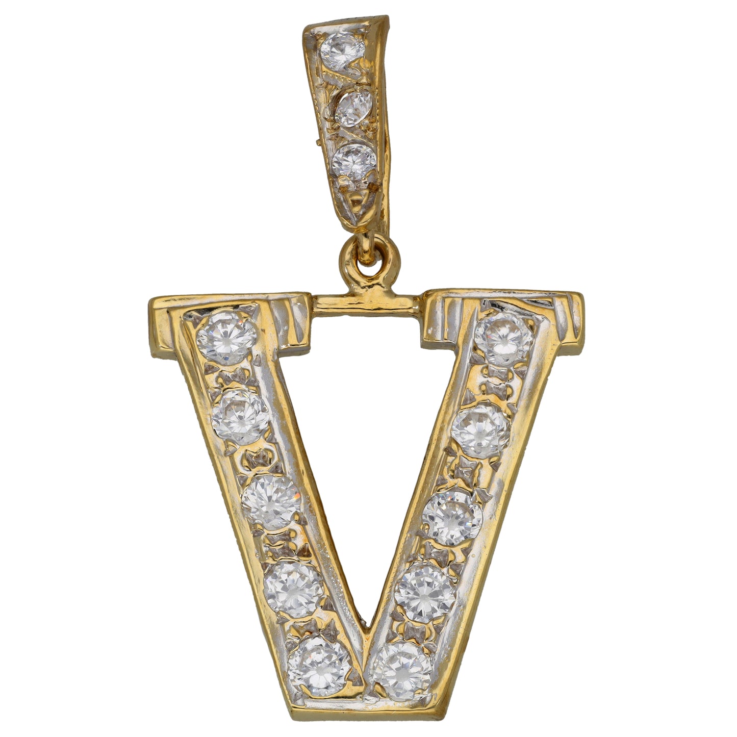 9ct Gold Cubic Zirconia Initial V Pendant
