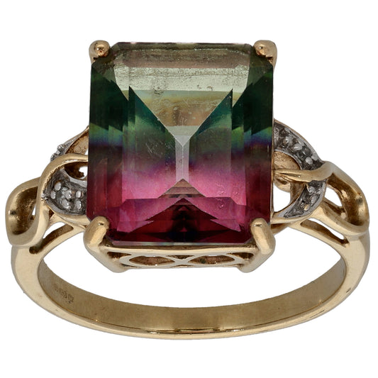 9ct Gold Coated Topaz & 0.01ct Diamond Dress/Cocktail Ring Size N