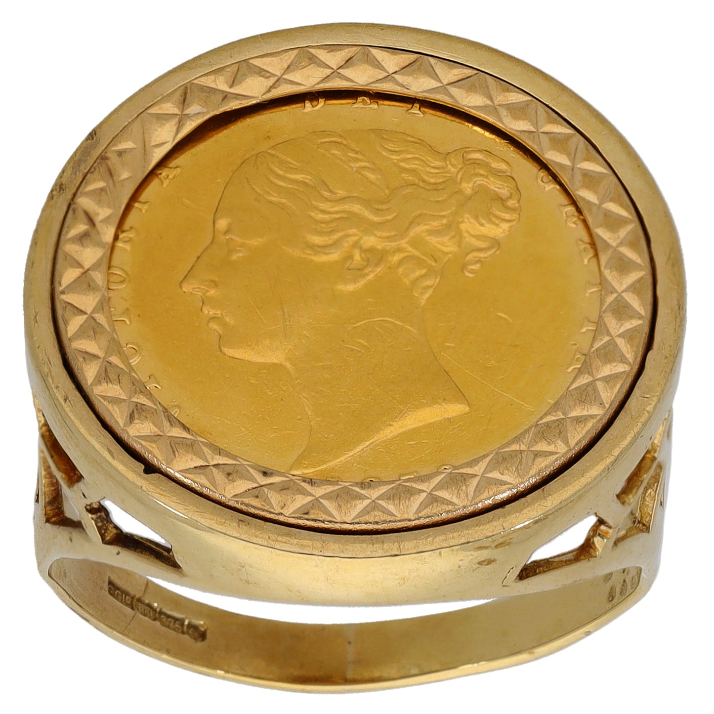 9ct Gold Half Sovereign Coin Ring Size S