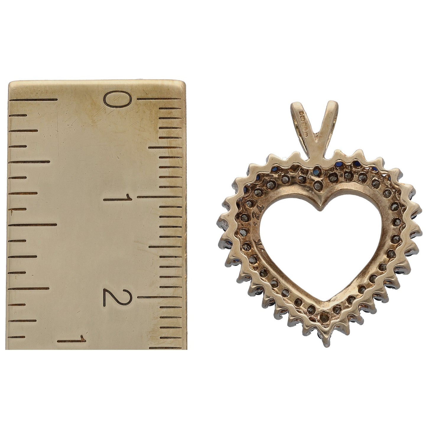 9ct Gold Sapphire & 0.15ct Diamond Heart Pendant