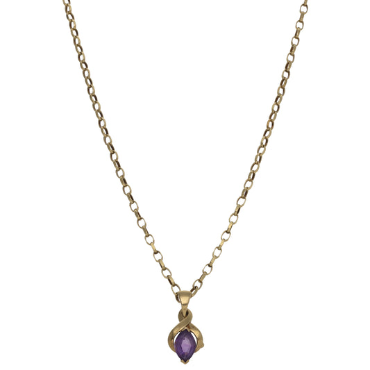 9ct Gold Amethyst Single Stone Pendant With Chain