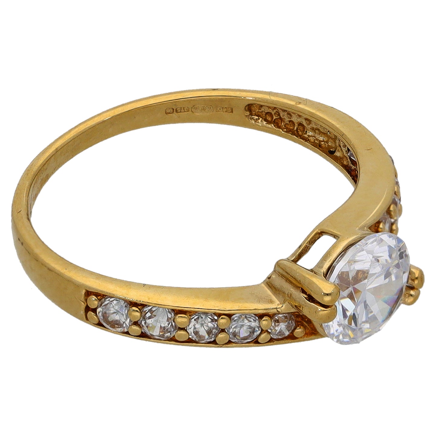 9ct Gold Cubic Zirconia Solitaire Ring With Accent Stones Size K