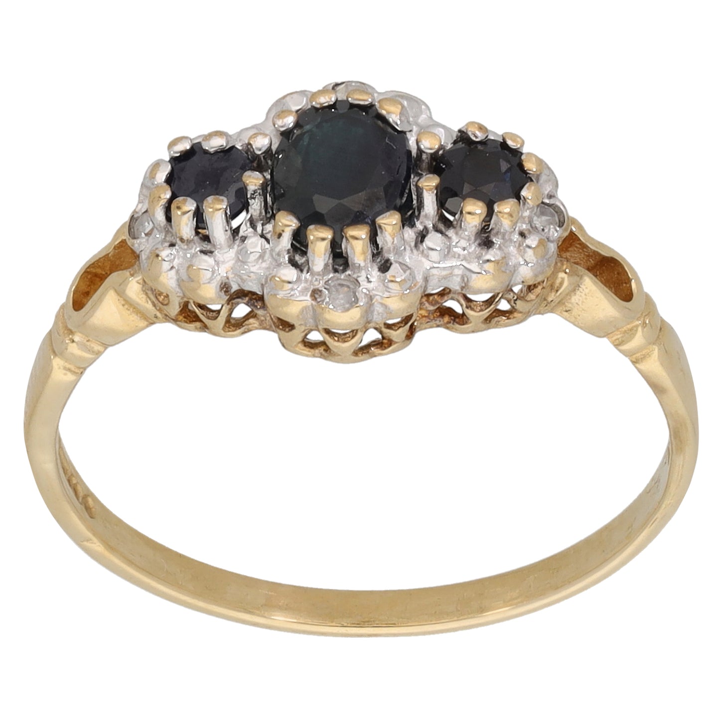9ct Gold Sapphire & 0.02ct Diamond Dress/Cocktail Ring Size P
