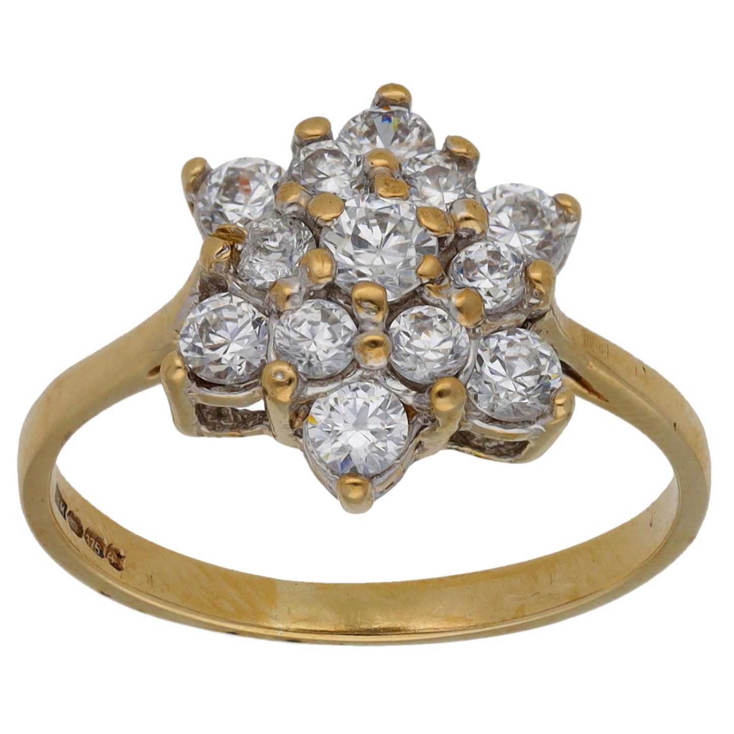 9ct Gold Cubic Zirconia Cluster Ring Size O
