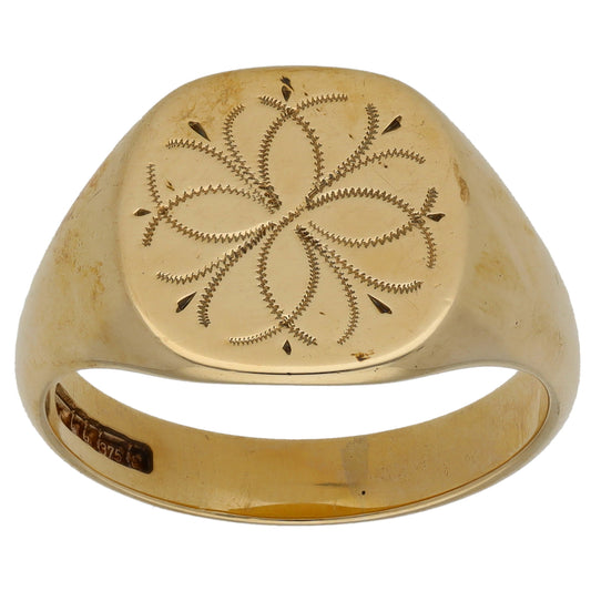 9ct Gold Patterned Signet Ring Size R