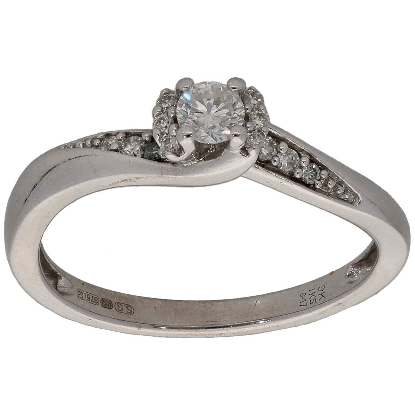 9ct White Gold 0.17ct Diamond Dress/Cocktail Ring Size K
