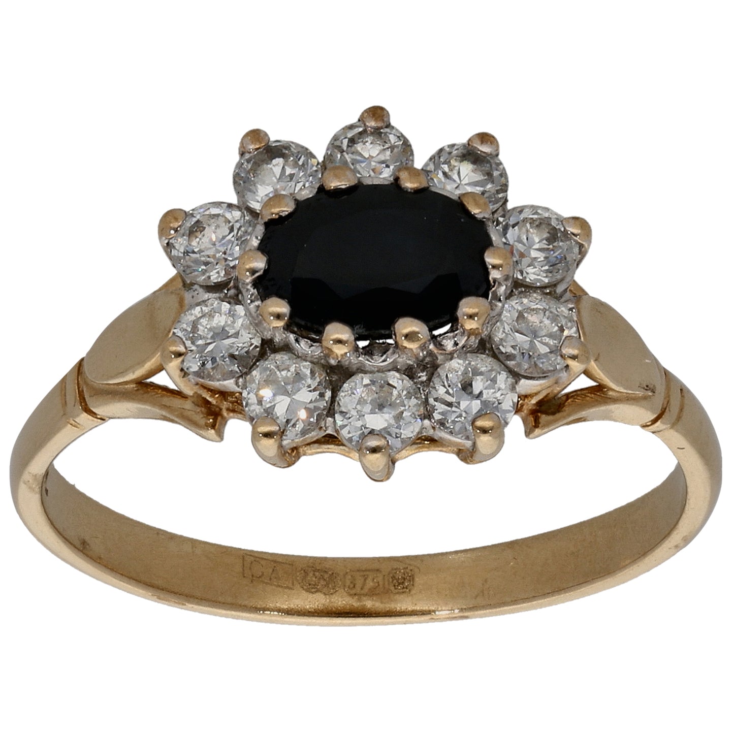 9ct Gold Sapphire & Cubic Zirconia Dress/Cocktail Ring Size L