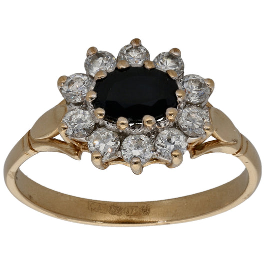 9ct Gold Sapphire & Cubic Zirconia Dress/Cocktail Ring Size L