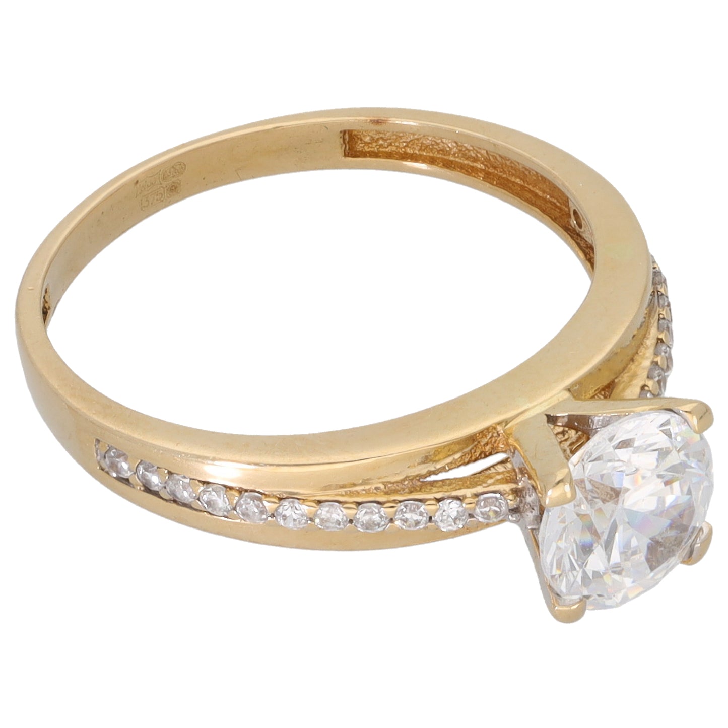 9ct Gold Cubic Zirconia Single Stone Ring with Accent Stones Size M