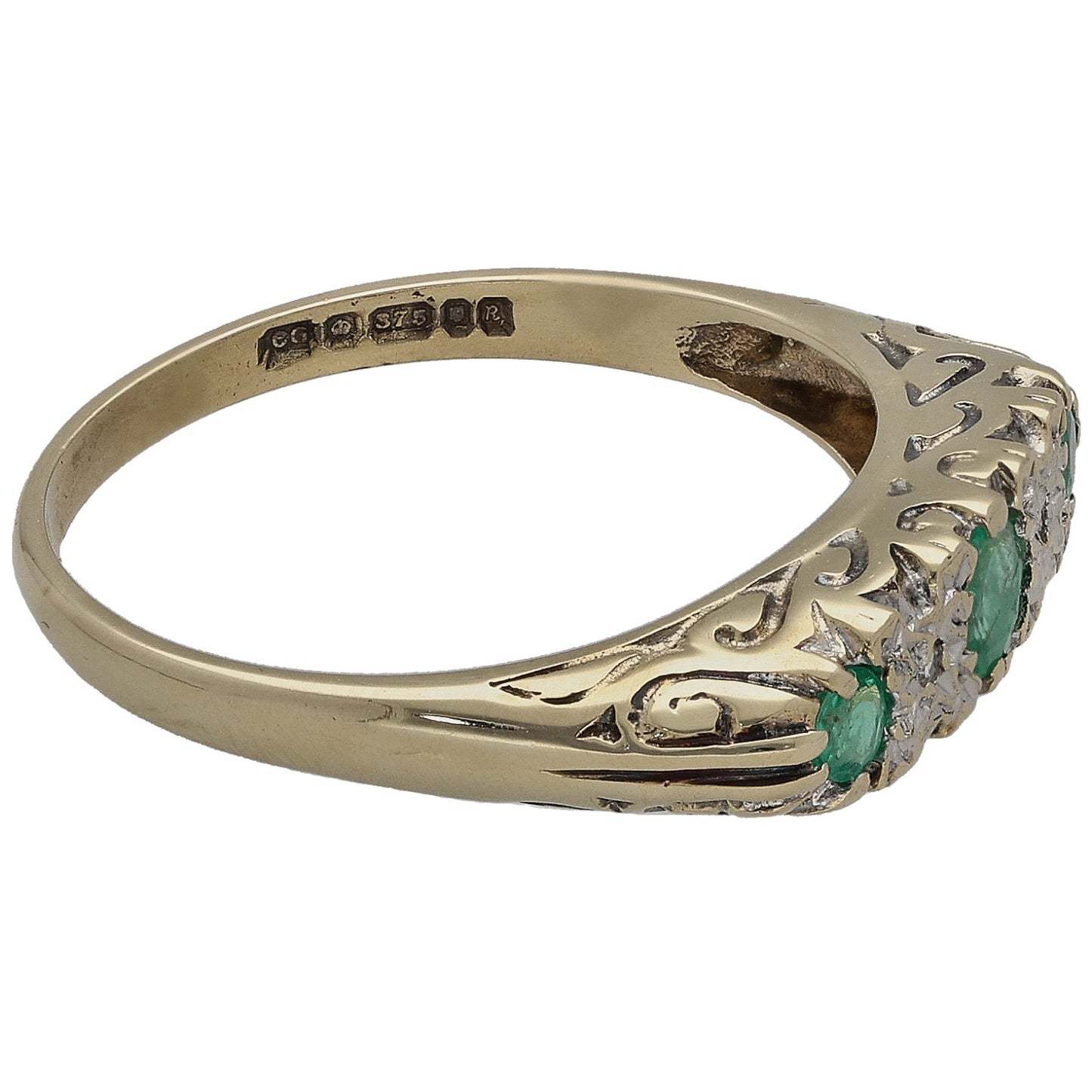 9ct Gold Emerald & 0.01ct Diamond Dress/Cocktail Ring Size M