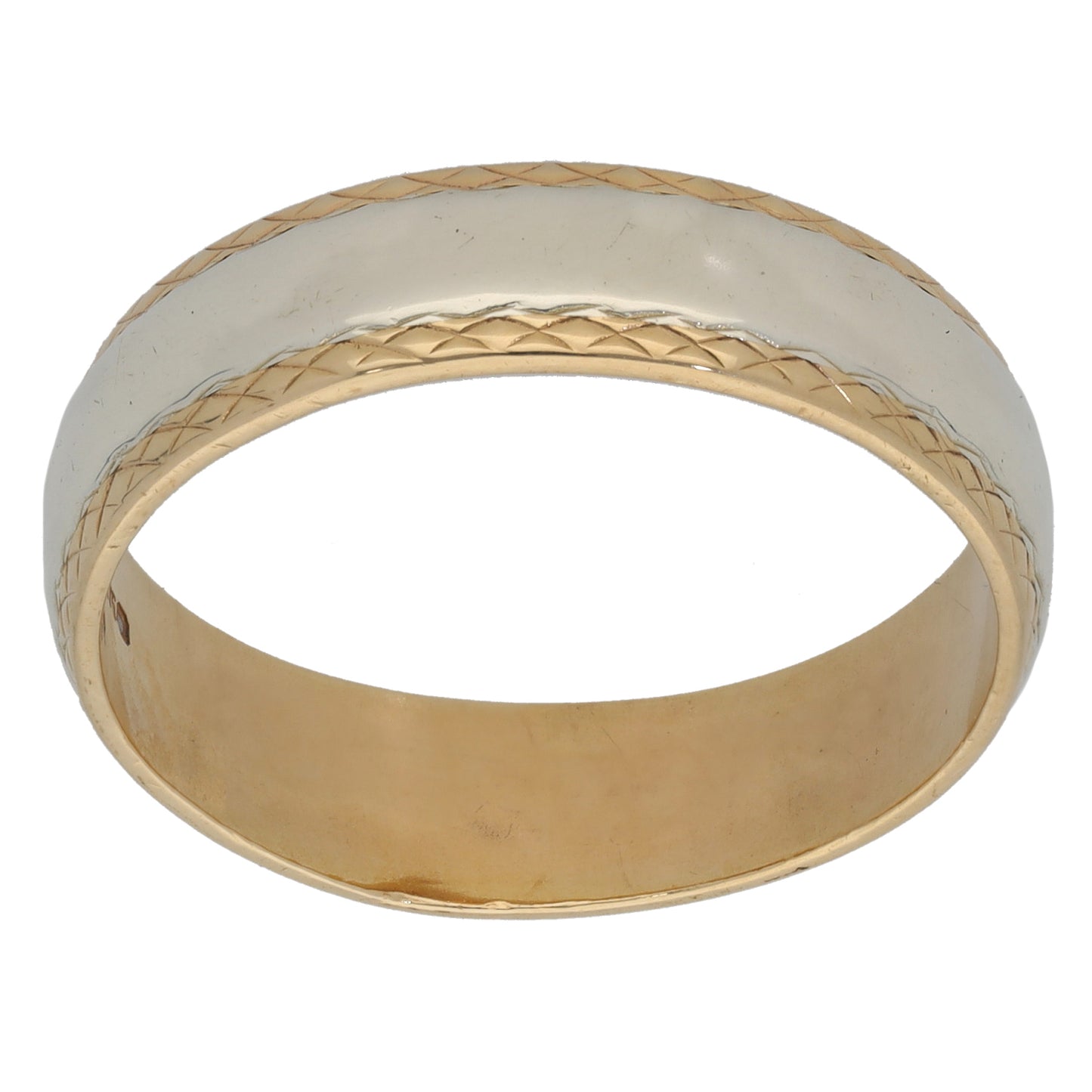9ct Bi-Colour Gold Patterned Wedding Ring Size W